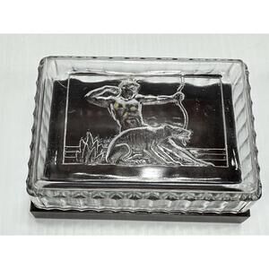 Vintage Hickok Art Deco Glass Bakelite Trinket Box Male Nude Archer Hunter Dog